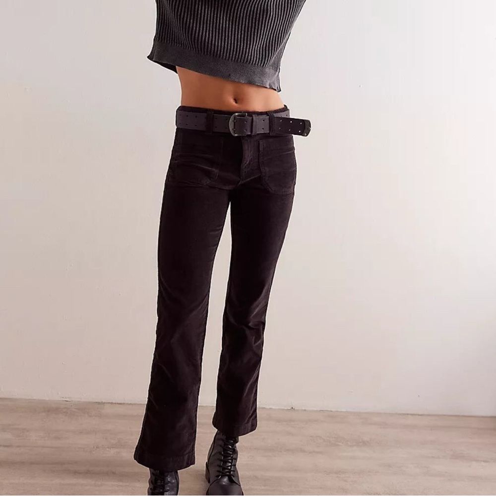 NEW Free People High Time Velvet Kick Flare Pants Black Boho High Rise Size 4